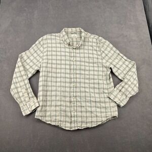 Mutual Weave Flannel Shirt Mens XL Beige Plaid Linen Blend Collared Button Down